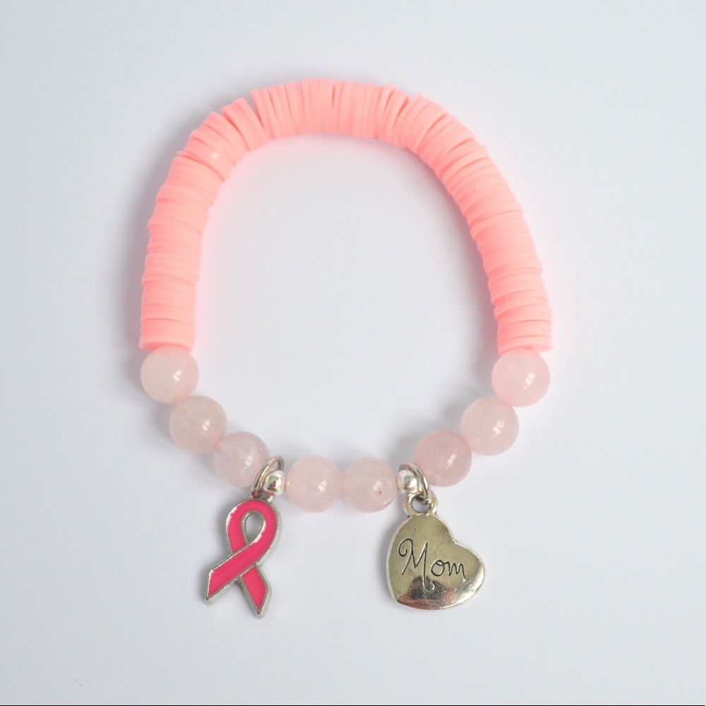 BREAST CANCER Pink Mom Awareness Beaded Bracelet